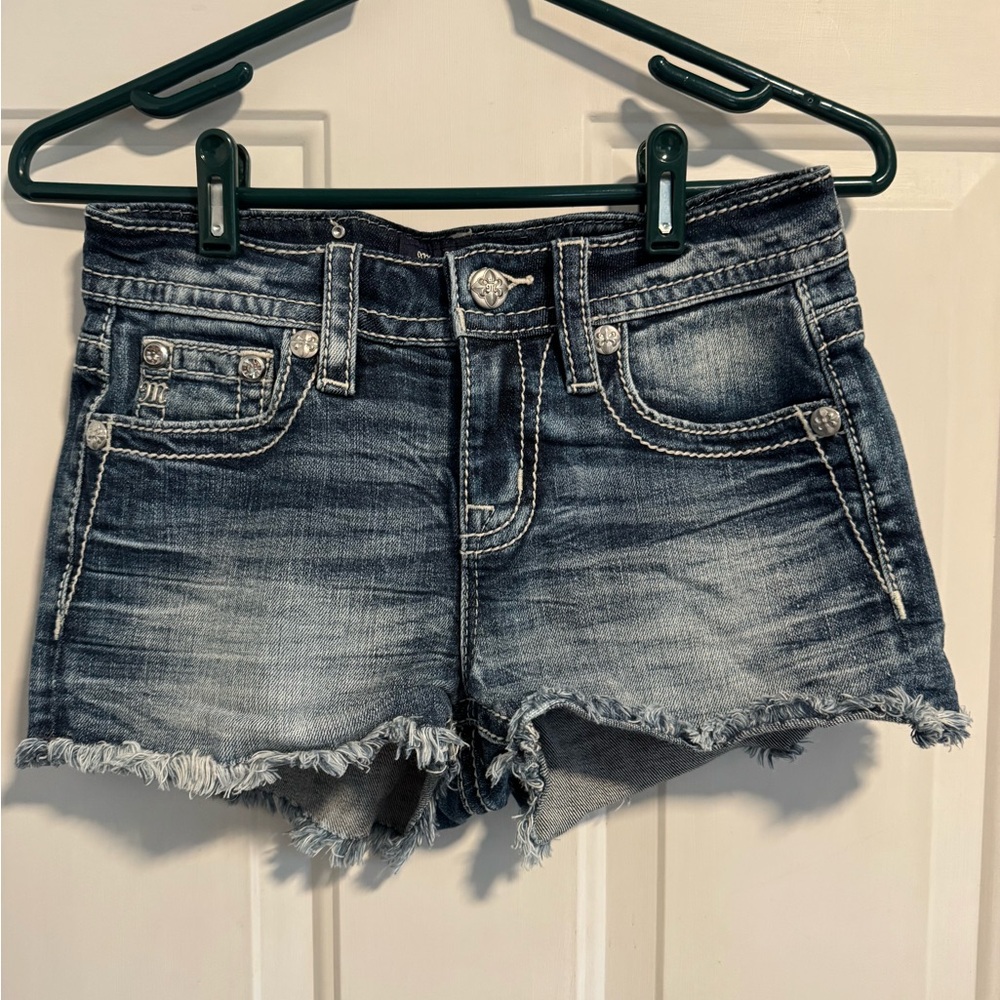 Miss Me Blue Distressed Jean Shorts